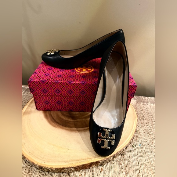 Tory Burch JANEY 50MM BlackCalf LEATHER PUMP Heel New In...